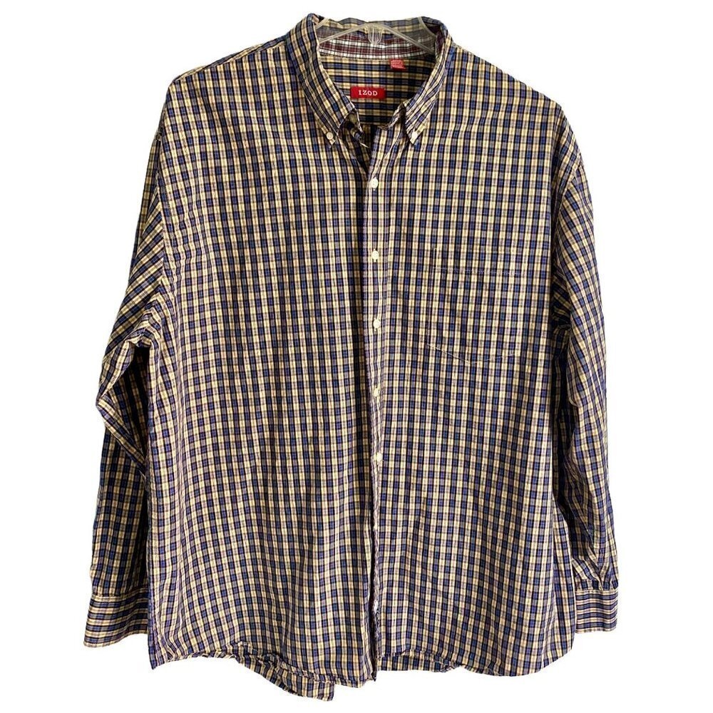 Izod Long Sleeve Button Down Cotton Shirt Yellow and Blue 2XL